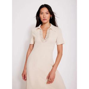 Mint Velvet Neutral Crochet Collar Midi Dress